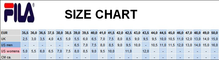 Fila Clothing Size Chart